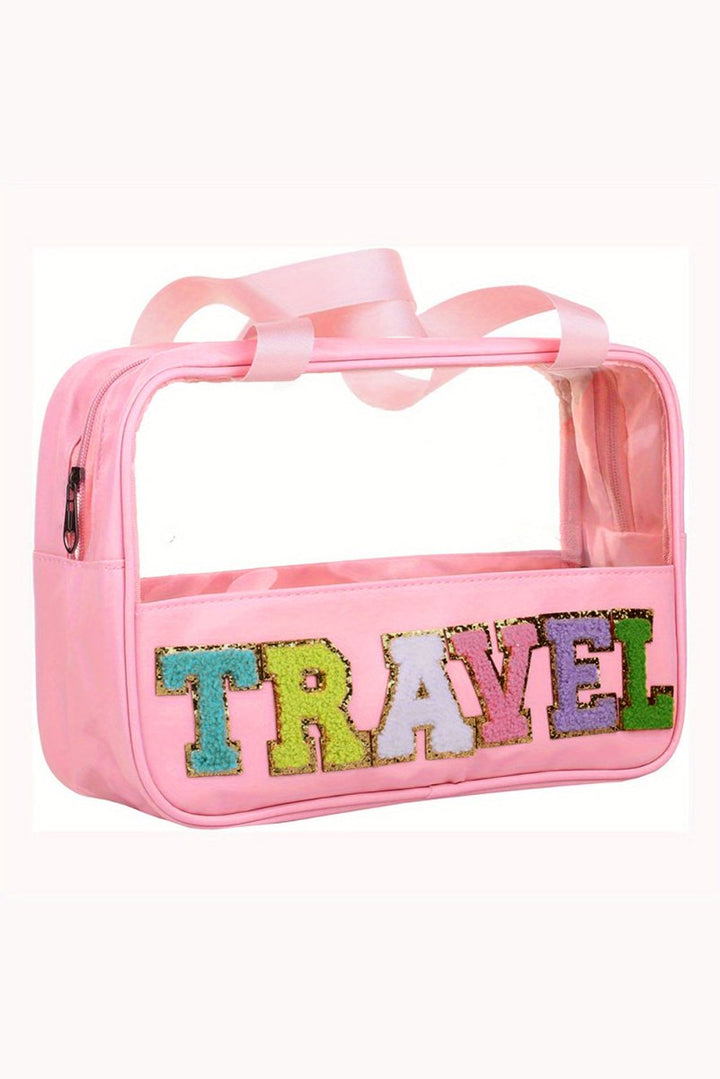 Anamaria "TRAVEL" Chenille Letter Clear PVC Makeup Bag - Rebel Nomad