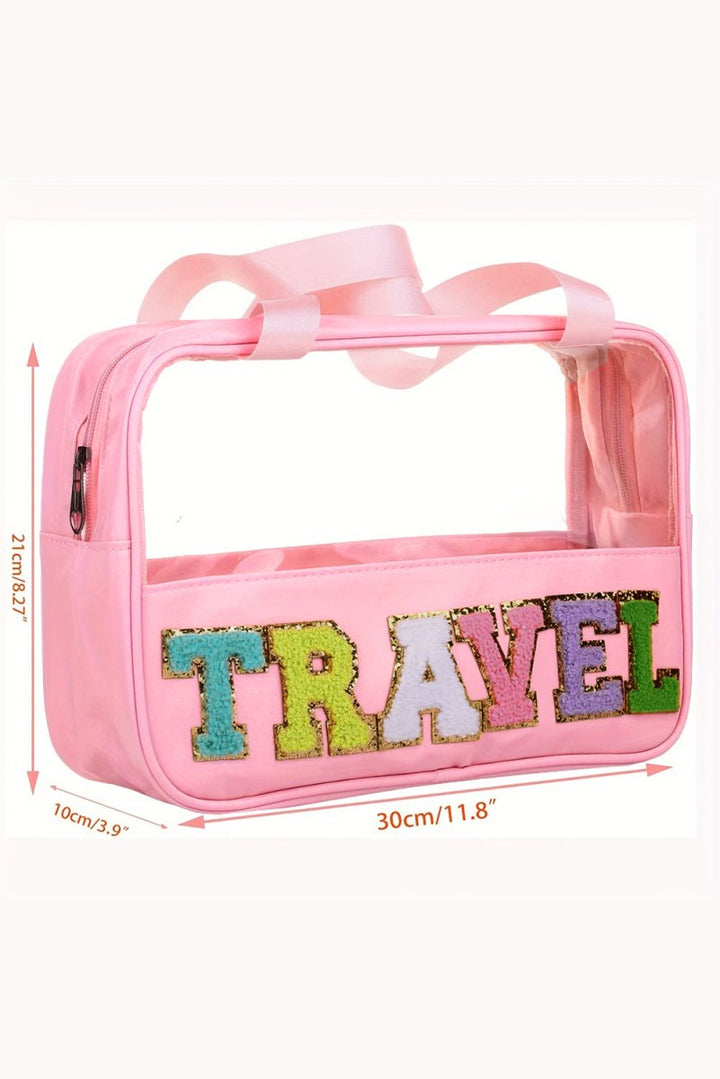 Anamaria "TRAVEL" Chenille Letter Clear PVC Makeup Bag - Rebel Nomad