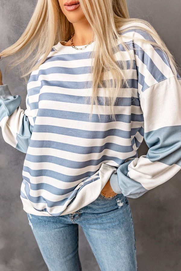 Anastasia Stripe Drop Shoulder Striped Pullover Sweatshirt - Rebel Nomad