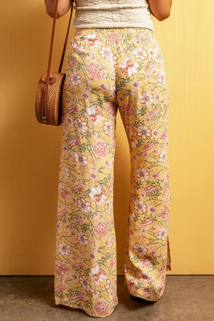 Andera Floral Print High Slit Wide Leg Pants - Rebel Nomad