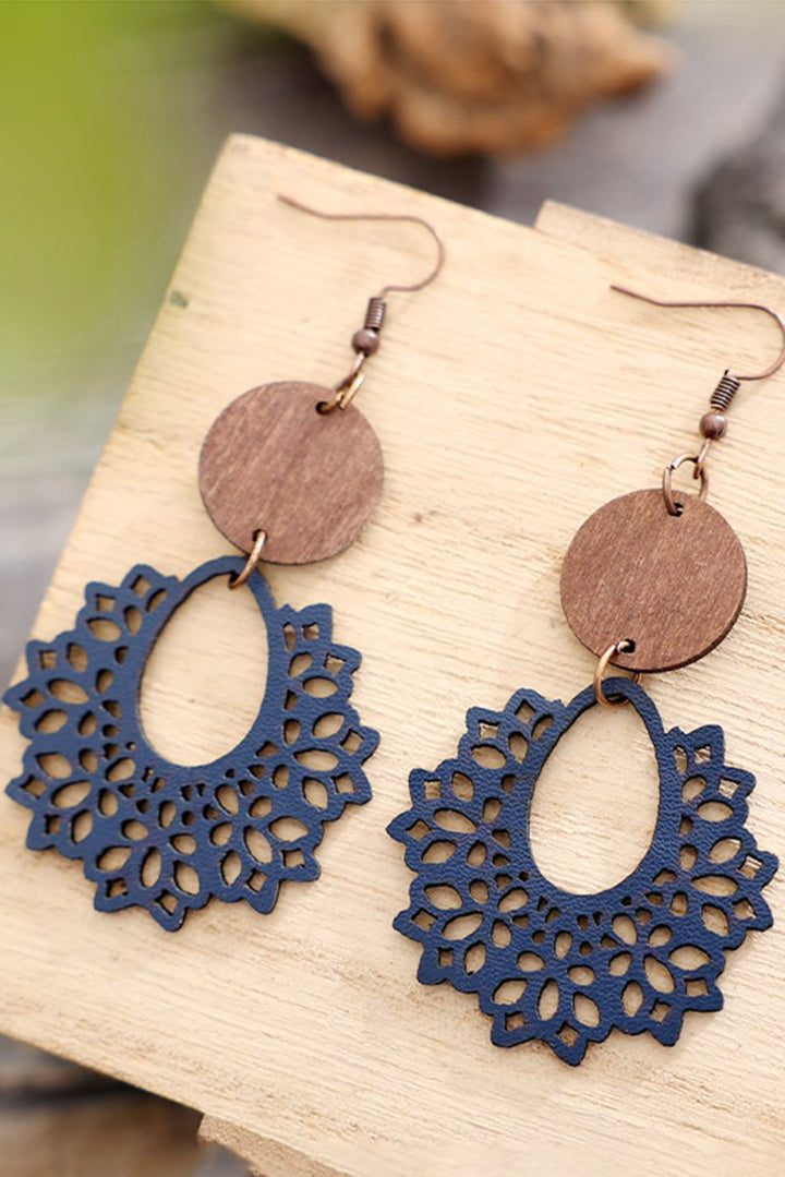 Andorra PU Hollowed Round Wood Pendant Earrings - Rebel Nomad