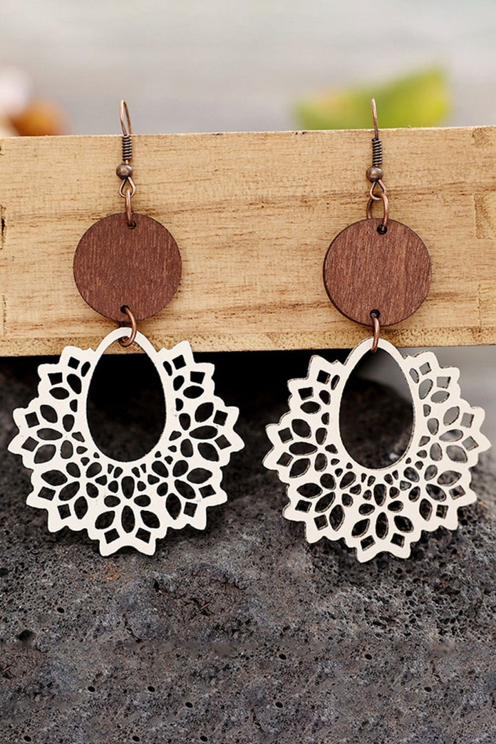 Andorra PU Hollowed Round Wood Pendant Earrings - Rebel Nomad