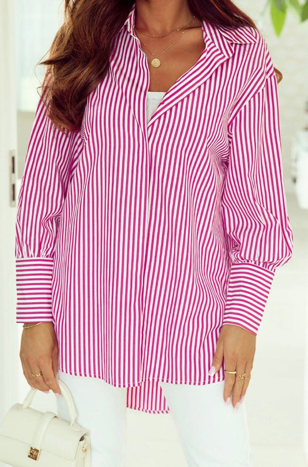 Angelita Striped Bishop Sleeve Side Slit Long Tail Shirt - Rebel Nomad