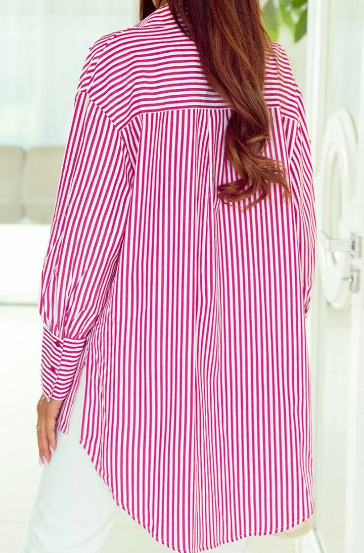 Angelita Striped Bishop Sleeve Side Slit Long Tail Shirt - Rebel Nomad