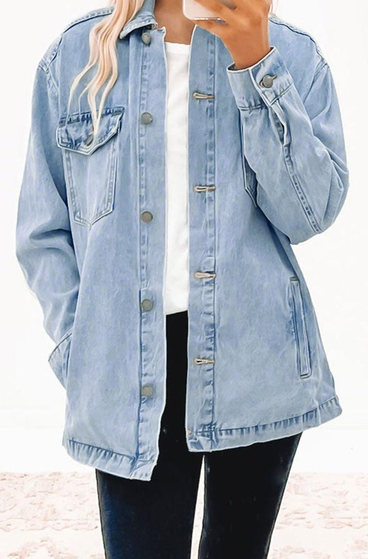 Angla Acid Wash Flap Pocket Boyfriend Shacket - Rebel Nomad