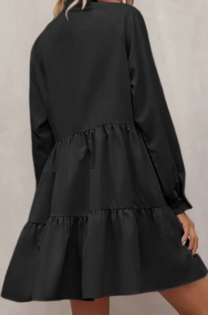 Anjanette Frilled Stand Collar Long Sleeve Ruffle Dress - Rebel Nomad