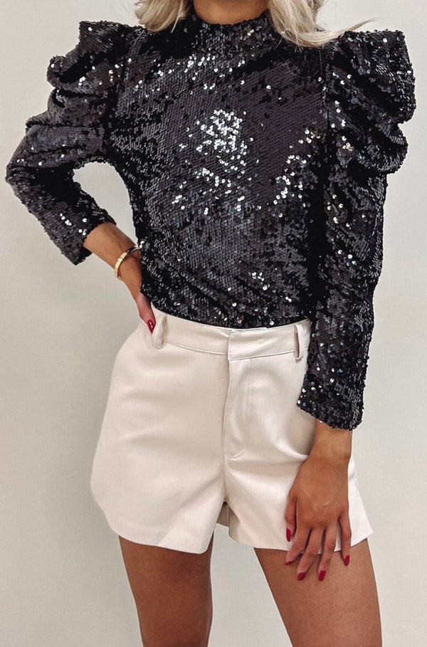 Annabel Sequin Mock Neck Bubble Sleeve Top - Rebel Nomad