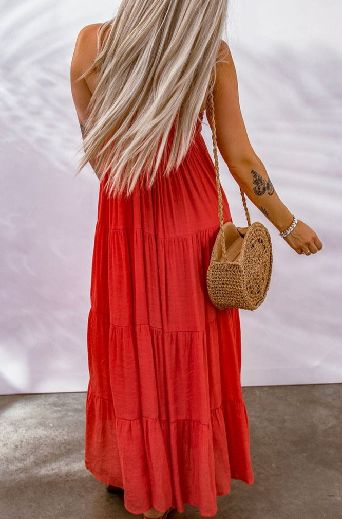 Annalisa O-ring Smocked Back Spaghetti Straps Tiered Maxi Dress - Rebel Nomad