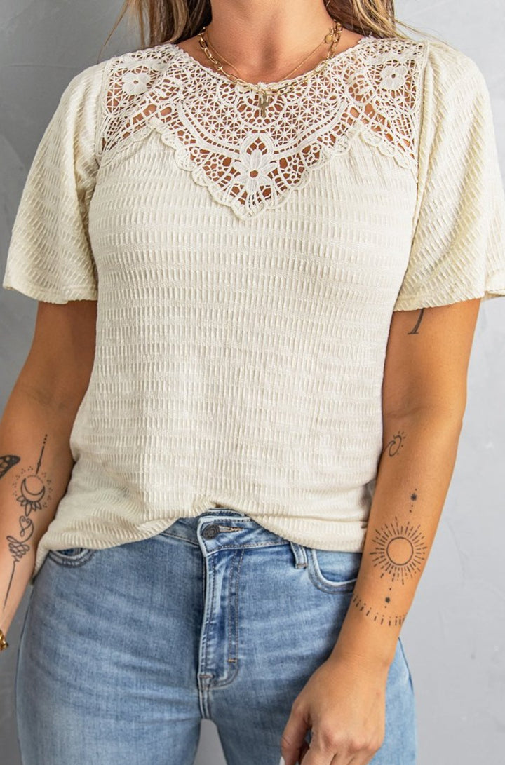 Apricot Crochet Splicing Flutter Sleeve Top - Rebel Nomad