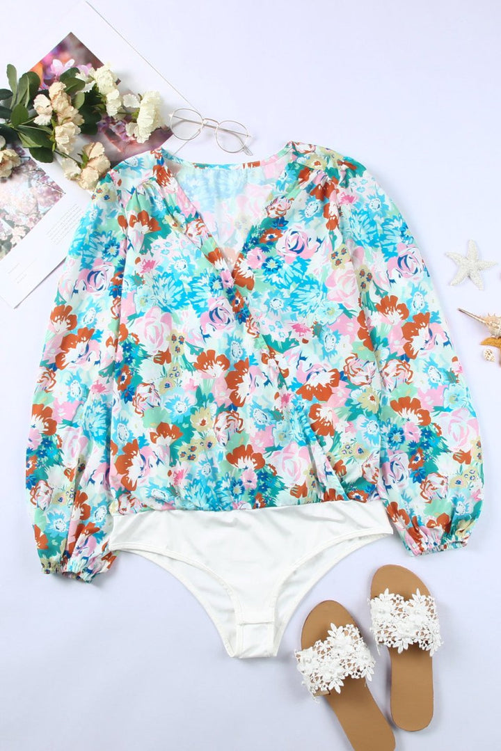 Apryl Floral Print Wrap Long Sleeve Bodysuit - Rebel Nomad