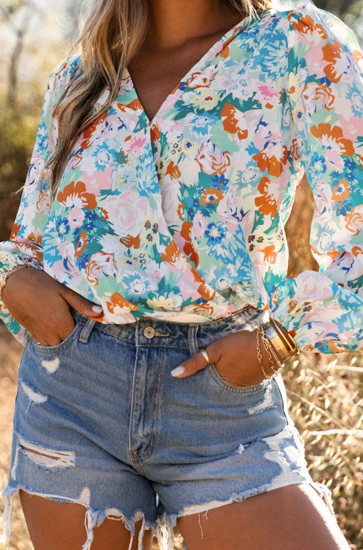 Apryl Floral Print Wrap Long Sleeve Bodysuit - Rebel Nomad