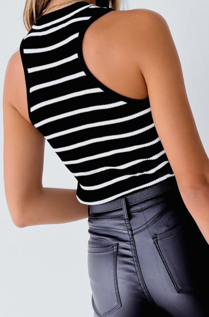 Ardent Striped Print Ribbed O-neck Sleeveless Top - Rebel Nomad