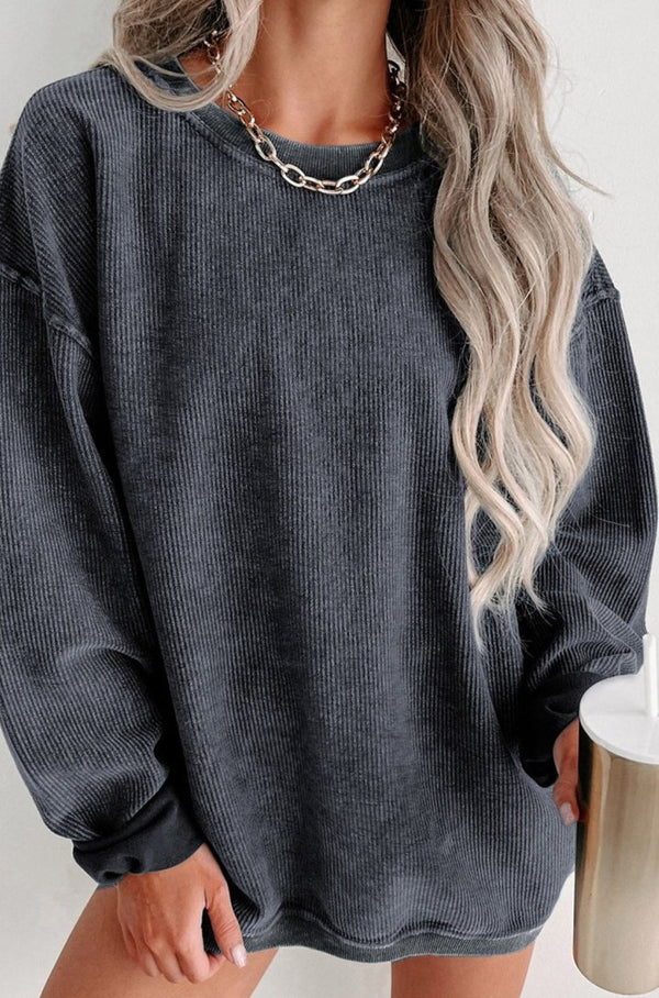 Ariel Solid Ribbed Knit Round Neck Pullover Sweatshirt - Rebel Nomad