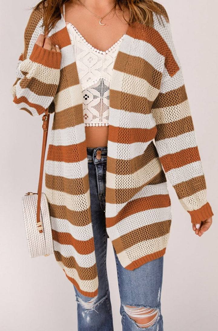 Ariselle Striped Color Block Hollowed Knit Cardigan - Rebel Nomad