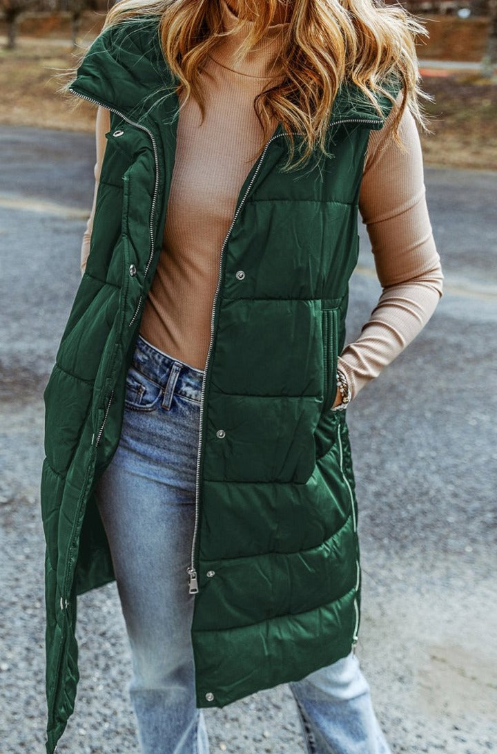 Arlena Hooded Long Quilted Vest Coat - Rebel Nomad