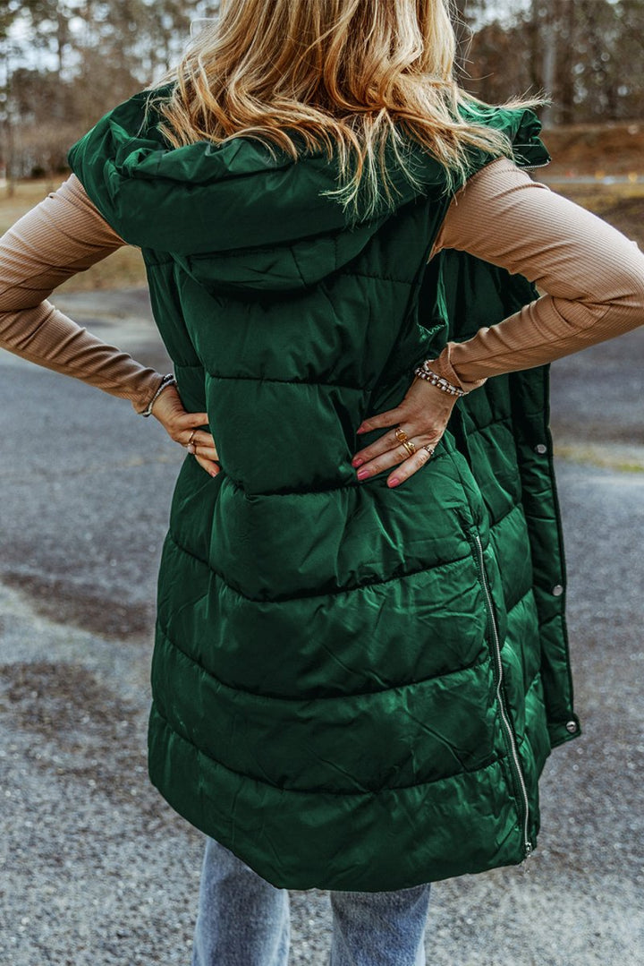 Arlena Hooded Long Quilted Vest Coat - Rebel Nomad