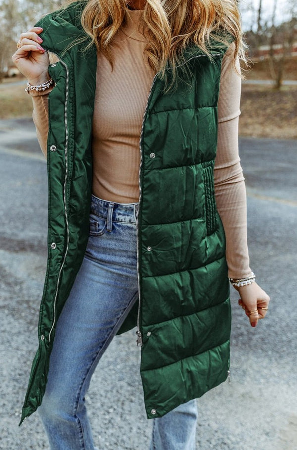 Arlena Hooded Long Quilted Vest Coat - Rebel Nomad