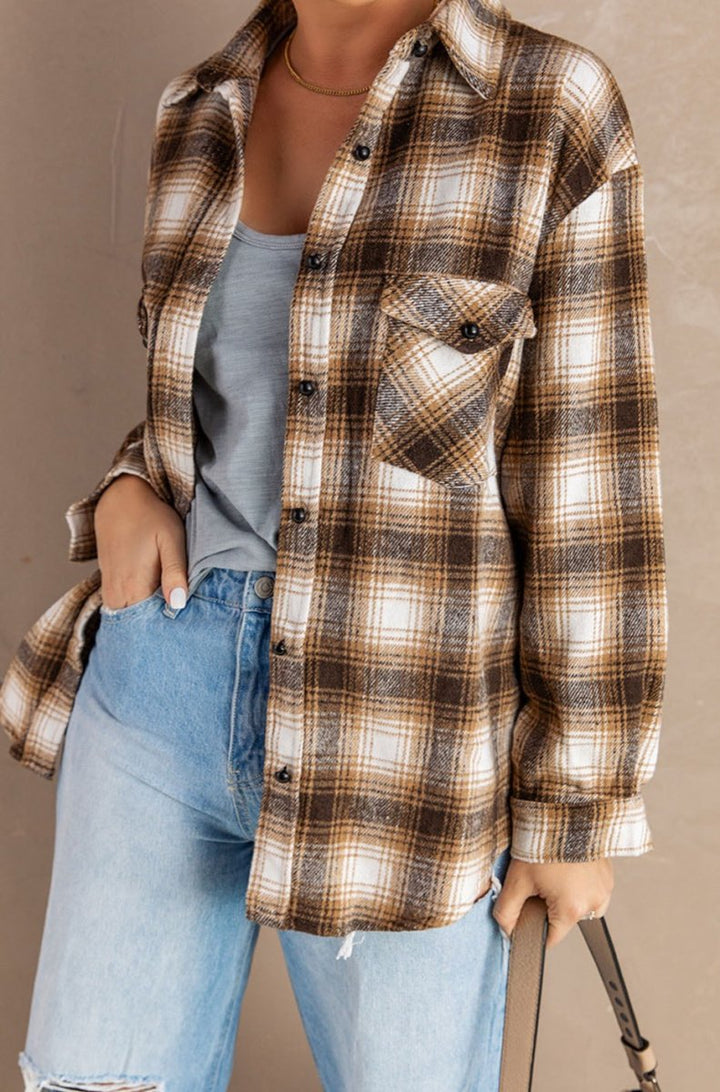 Arlette Buttons Pocketed Plaid Shacket - Rebel Nomad