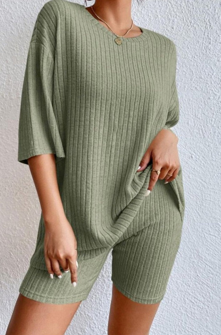 Aroha Plain Ribbed Loose Fit Two Piece Lounge Set - Rebel Nomad