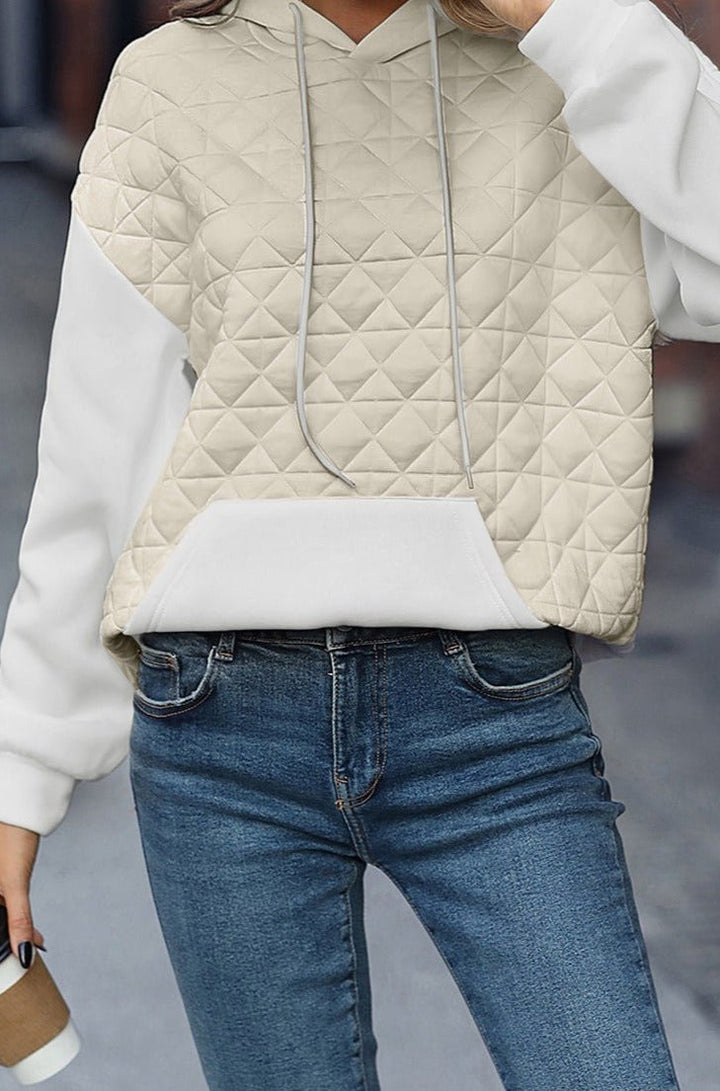 Astylle Drop Shoulder Quilted Patchwork Kangaroo Pocket Hoodie - Rebel Nomad