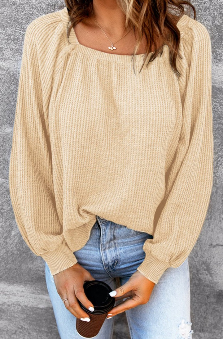 Aubrey Scoop Neck Puff Sleeve Waffle Knit Top - Rebel Nomad