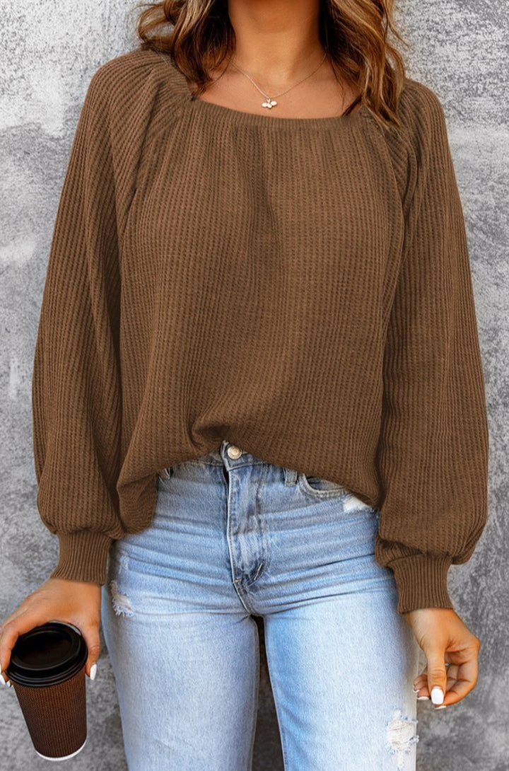 Aubrey Scoop Neck Puff Sleeve Waffle Knit Top - Rebel Nomad