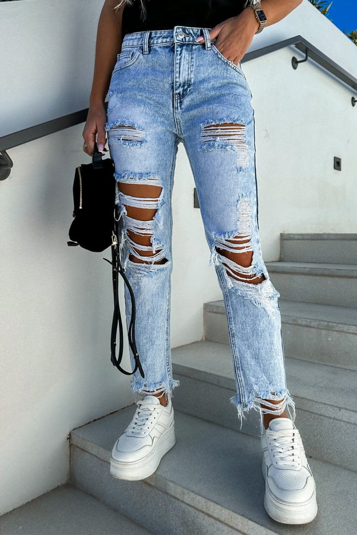 Augustina Acid Wash Distressed Slim Fit Jeans - Rebel Nomad