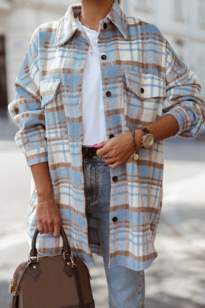 Aurelia Plaid Flap Pocket Long Sleeve Shacket - Rebel Nomad