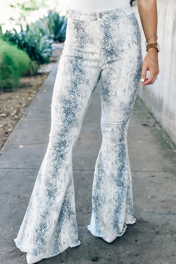 Aurora Western Fashion High Waist Snakeskin Print Flare Pants - Rebel Nomad