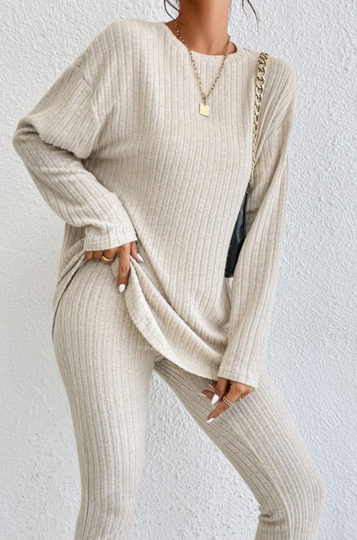 Avalynn Ribbed Knit Loose Long Sleeve Top Skinny Pants Set - Rebel Nomad