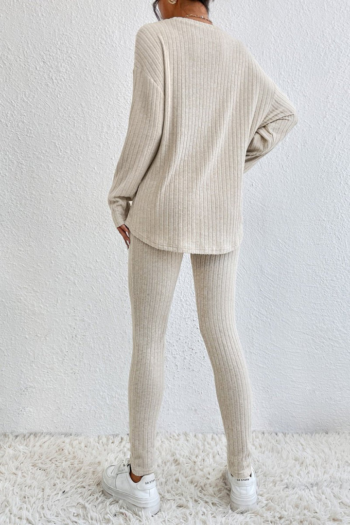 Avalynn Ribbed Knit Loose Long Sleeve Top Skinny Pants Set - Rebel Nomad