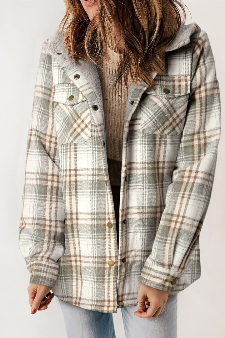 Averi Plaid Pattern Sherpa Lined Hooded Shacket - Rebel Nomad