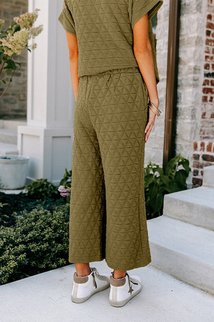 Ayana Quilted Short Sleeve Wide Leg Pants Set - Rebel Nomad