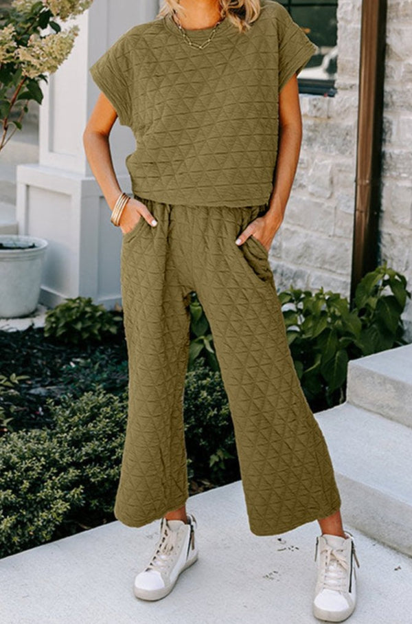 Ayana Quilted Short Sleeve Wide Leg Pants Set - Rebel Nomad