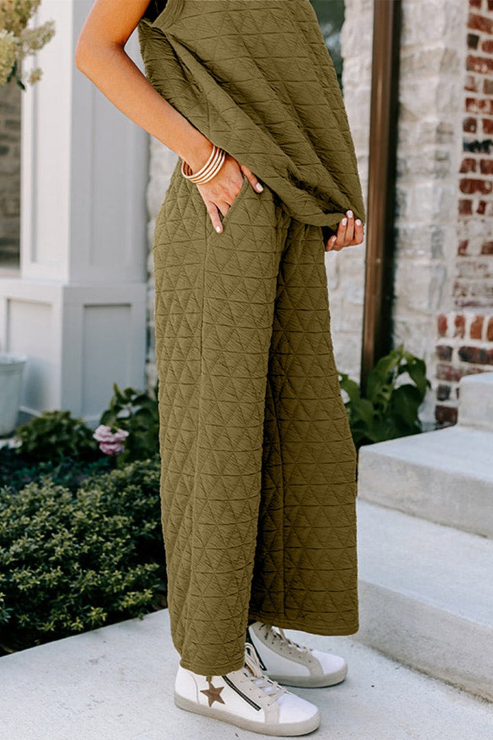 Ayana Quilted Short Sleeve Wide Leg Pants Set - Rebel Nomad