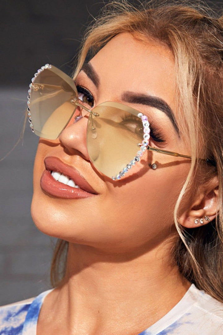 Bailee Rhinestone Trim Rimless Sunglasses - Rebel Nomad