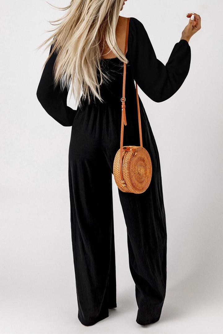 Barbara Smocked Square Neck Long Sleeve Wide Leg Jumpsuit - Rebel Nomad