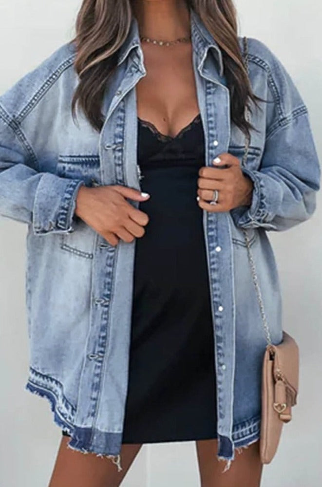 Belia Flap Pocket Buttoned Oversized Denim Jacket - Rebel Nomad