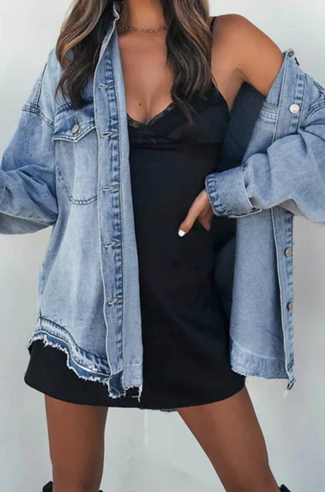 Belia Flap Pocket Buttoned Oversized Denim Jacket - Rebel Nomad