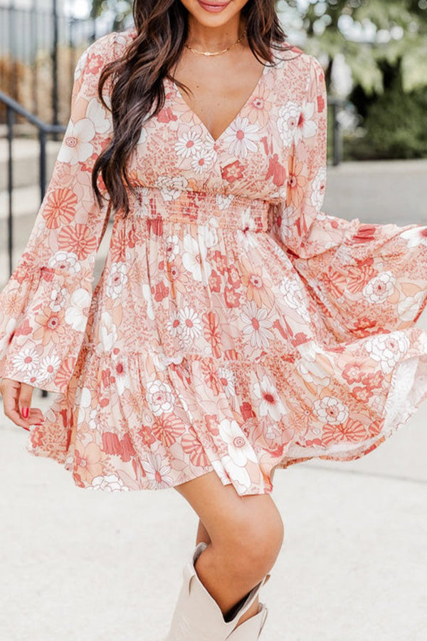 Belva Floral Smocked High Waist Bell Sleeve Mini Dress - Rebel Nomad