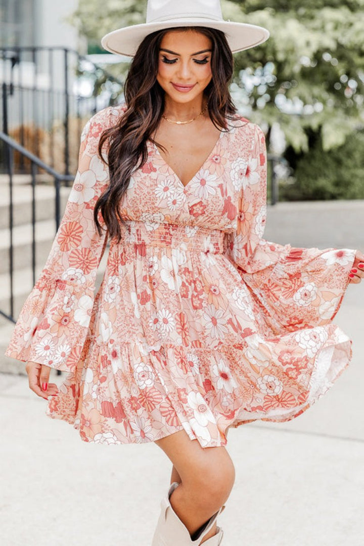 Belva Floral Smocked High Waist Bell Sleeve Mini Dress - Rebel Nomad