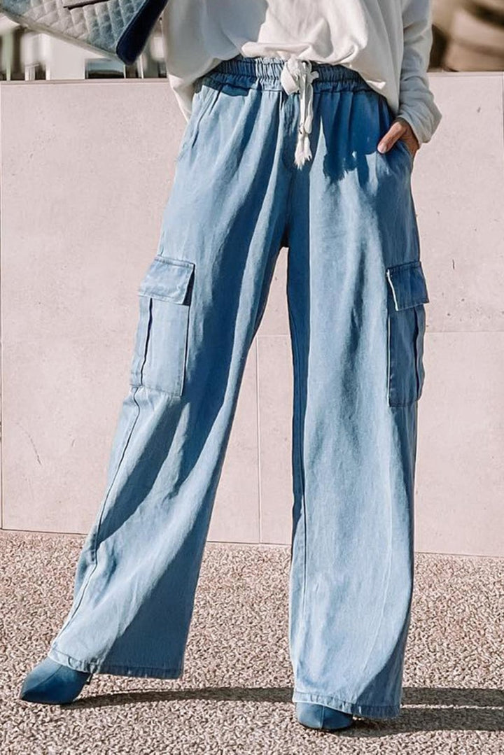 Berna Drawstring High Waist Cargo Pocket Wide Leg Jeans - Rebel Nomad