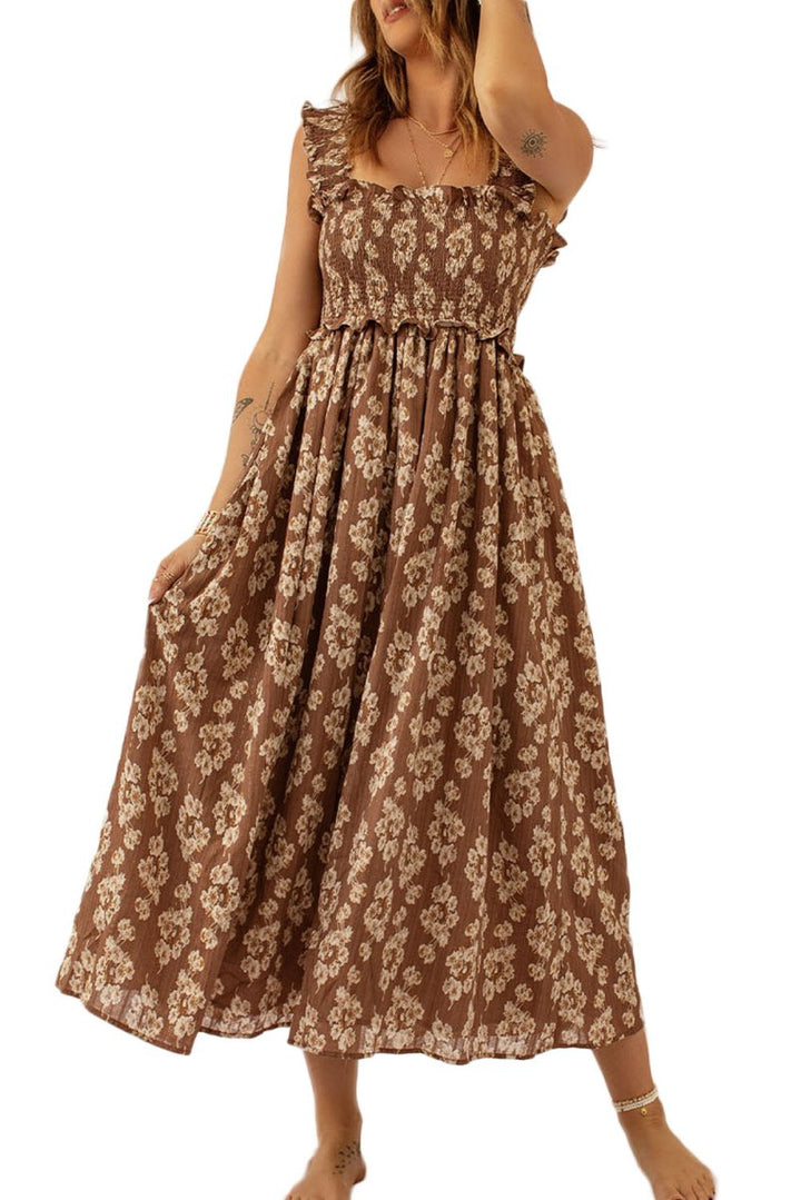 Bernadette Ruffled Straps Smocked Floral Maxi Dress - Rebel Nomad