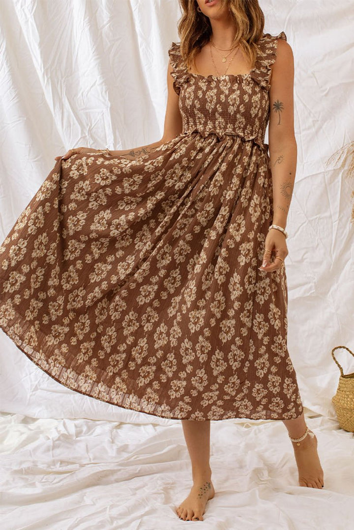 Bernadette Ruffled Straps Smocked Floral Maxi Dress - Rebel Nomad