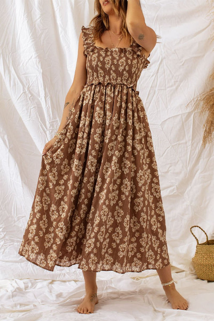 Bernadette Ruffled Straps Smocked Floral Maxi Dress - Rebel Nomad