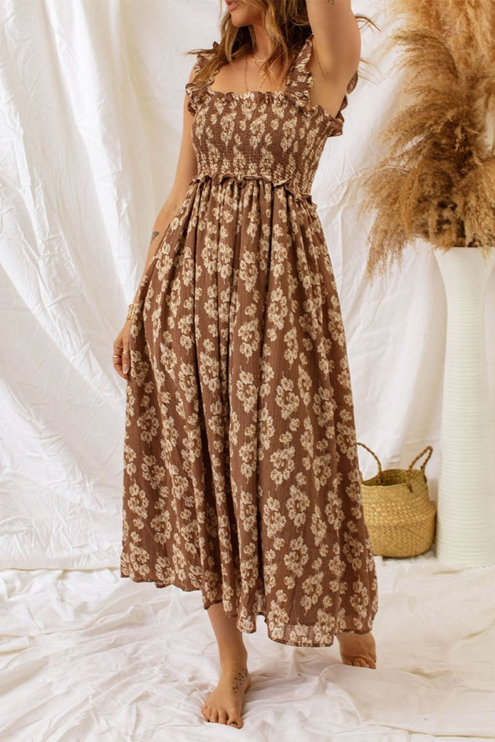 Bernadette Ruffled Straps Smocked Floral Maxi Dress - Rebel Nomad