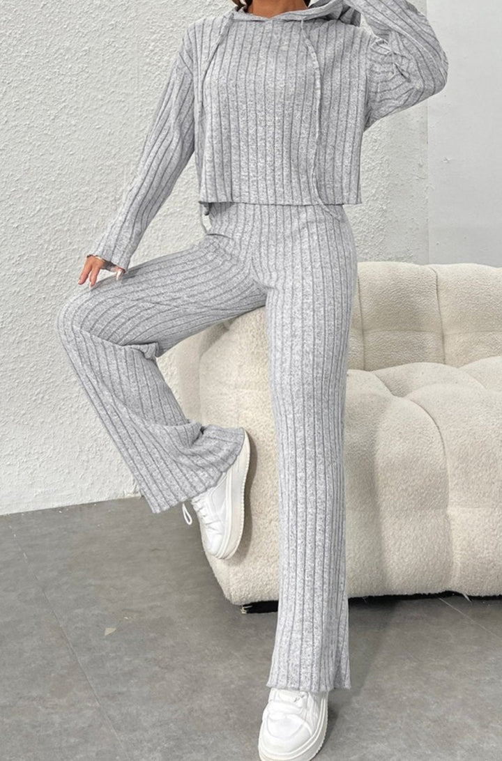 Bernice Ribbed Knit Slouchy Hoodie Wide Leg Pants Set - Rebel Nomad