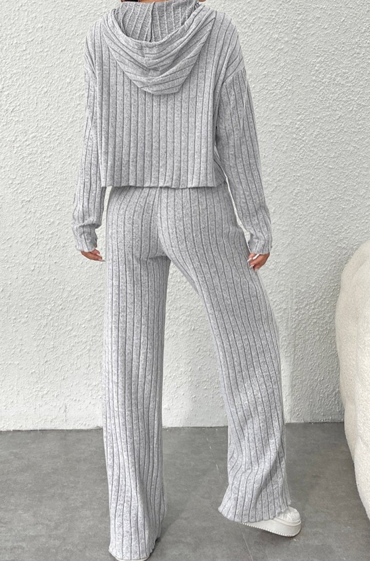 Bernice Ribbed Knit Slouchy Hoodie Wide Leg Pants Set - Rebel Nomad