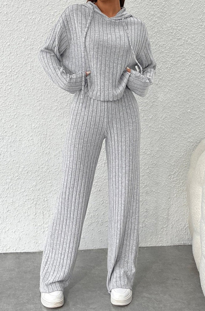 Bernice Ribbed Knit Slouchy Hoodie Wide Leg Pants Set - Rebel Nomad