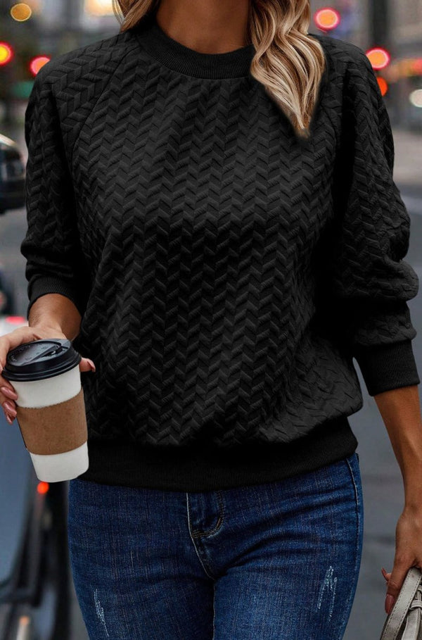 Bethany Textured Raglan Sleeve Pullover Sweatshirt - Rebel Nomad
